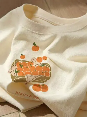 纯棉T恤女夏季潮流百搭印花港风ins宽松大码短袖t恤圆领重磅上衣图片