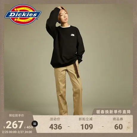 Dickies 秋冬图案印花加绒圆领美式卫衣 运动休闲宽松图片