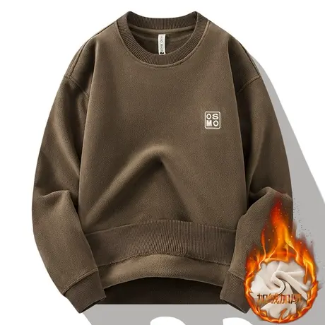 冬季男士双面绒奥粒绒长袖t恤加绒加厚保暖卫衣加肥加大码打底衫商品大图