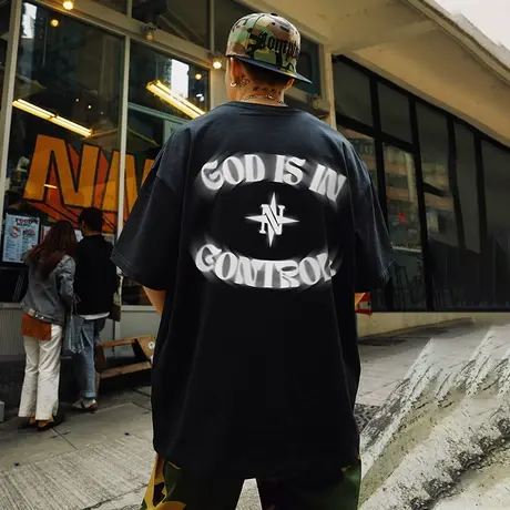 Nuthink美式街头嘻哈直喷t恤男潮短袖潮牌潮流大码半袖男款半截袖图片