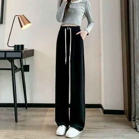 黑色阔腿裤女春秋季2024年新款宽松显瘦高腰垂感休闲拖地直筒裤子商品大图