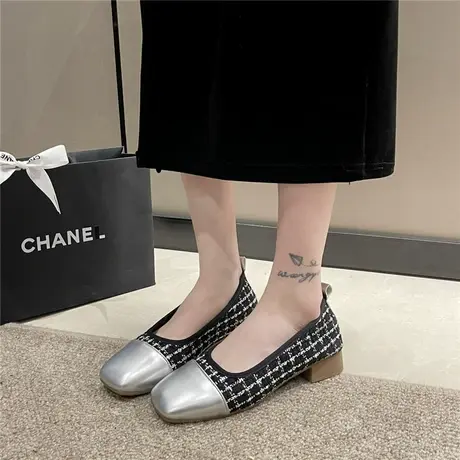 小香风粗跟豆豆鞋女2024年春夏新款浅口一脚蹬低跟单鞋仙女风瓢鞋商品大图