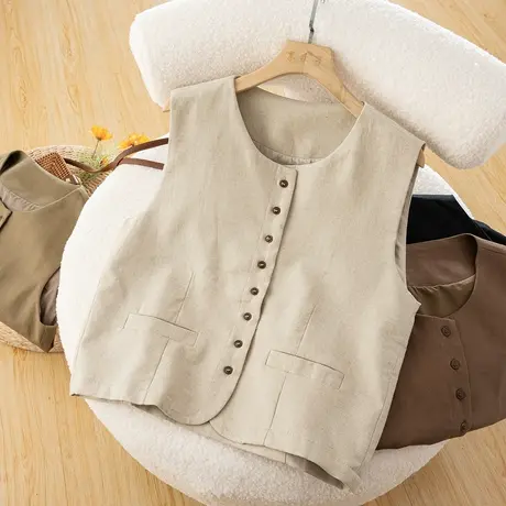 享永子【叠穿拍档】亚麻马甲百搭休闲宽松棉麻马夹外套女春秋复古图片