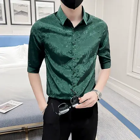 衬衫男士轻奢七分袖高端春秋季潮牌男装韩版设计感痞帅中袖花衬衣商品大图