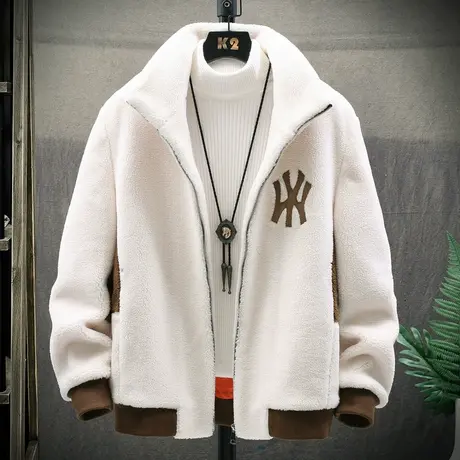 羊剪绒皮草保暖冬季皮毛一体两面穿外套棉服男士加绒加厚颗粒夹克商品大图