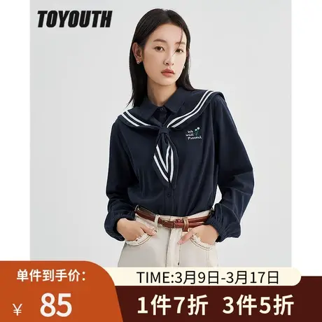 TOYOUTH初语衬衫女2022冬季新款灯芯绒刺绣显白宽松休闲上衣商品大图