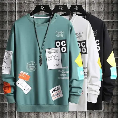 长袖t恤男秋冬季2023新款加绒卫衣男士秋衣潮流印花打底衫上衣服T图片