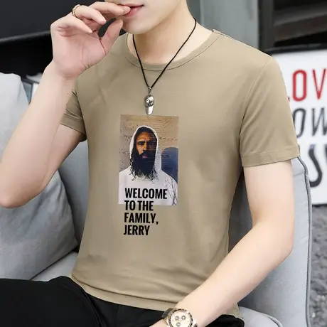莫代尔短袖t恤男装2023新款潮牌印花冰丝速干凉感半袖夏季上衣服商品大图