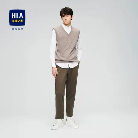 HLA/海澜之家2023纯羊毛针织衫舒适V领提花保暖羊毛衫套头马甲男图片