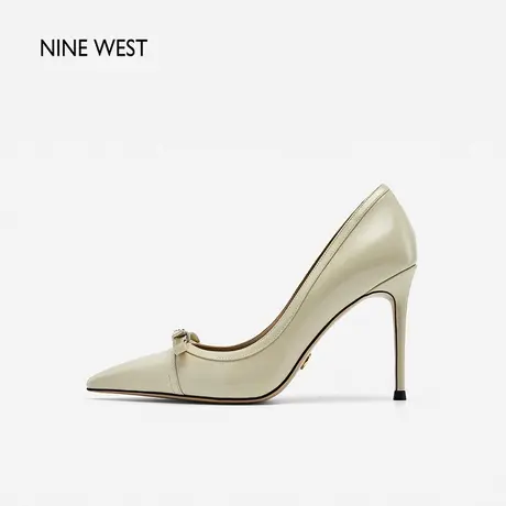 Nine West/玖熙高跟鞋女牛漆皮尖头单鞋2023秋新款金属饰扣蝴蝶结商品大图