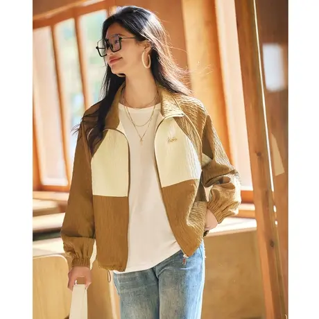 时尚撞色拼接短外套2023年秋季新款女士休闲宽松显瘦通勤百搭上衣商品大图