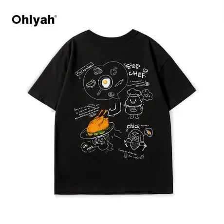 Ohlyah原创字母卡通涂鸦彩绘T恤短袖休闲简约印花上衣男女情侣款商品大图