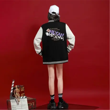 Ohlyah日系新款小猪高街设计感小众西装外套拼接撞色棒球服女春秋商品大图