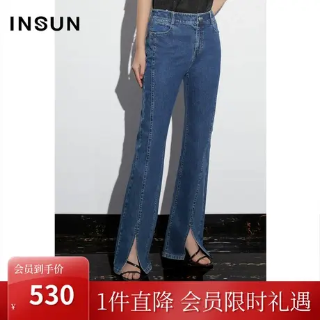 恩裳COVER2023夏装新款土耳其纯棉牛仔裤女复古洗水前开叉微喇裤图片