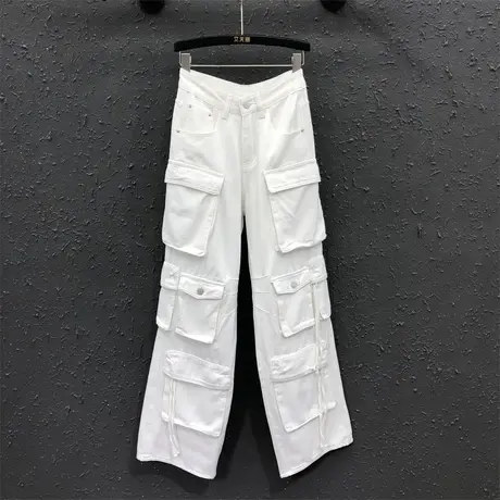 美式街头风潮流辣妹休闲工装裤新款多口袋设计感显瘦牛仔直筒裤夏商品大图