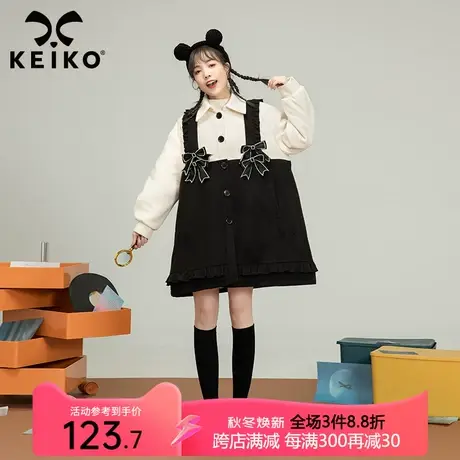 设计感拼接宽松版毛呢外套女早秋甜美风蝴蝶结扎花呢子大衣小个子商品大图