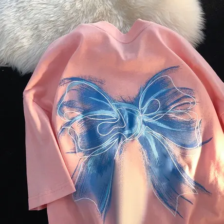 纯棉vintage蝴蝶结短袖t恤女ins潮牌夏季韩版宽松chic港味上衣服图片