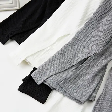 春秋季圆领长袖女士打底衫上衣下摆开叉t恤长袖韩版修身纯棉内搭商品大图