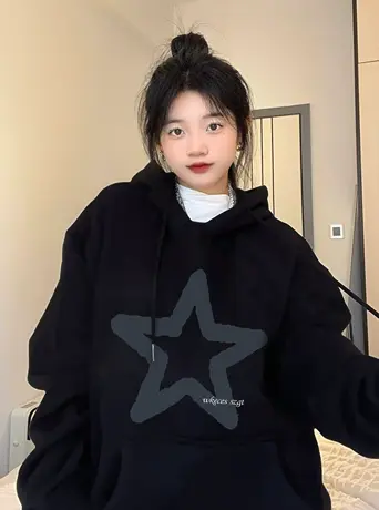 美式复古卫衣女秋冬加绒加厚连帽国潮牌vibe大码宽松oversize外套图片