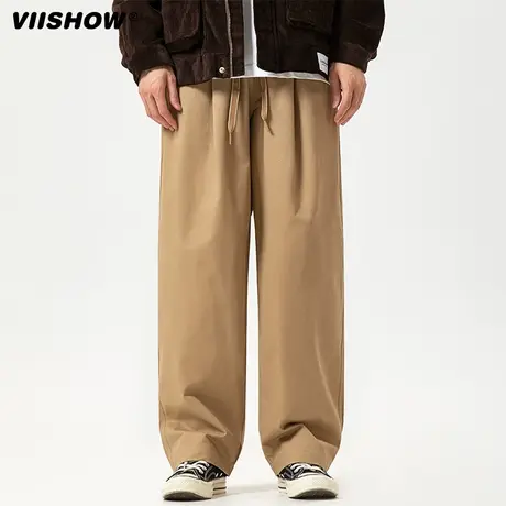 VIISHOW日系复古阔腿裤男秋季宽松直筒休闲裤工装潮牌纯棉长裤子商品大图