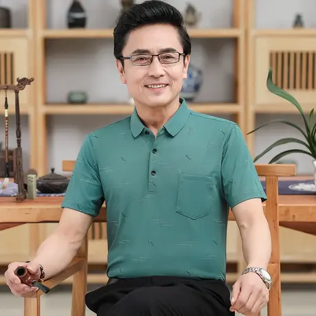 纯棉短袖t恤男士中年男装2023新款衣服爸爸夏季薄款体恤polo汗衫图片