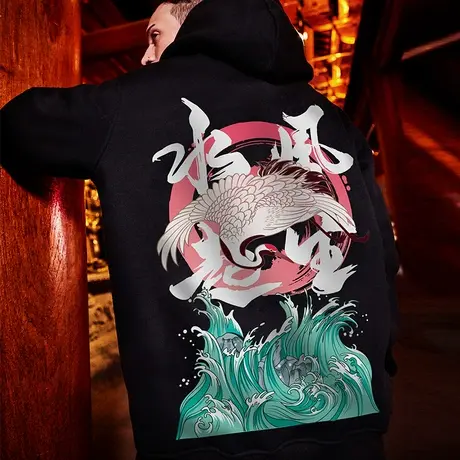 国潮中国风连帽大码潮牌胖子oversize外套秋冬款胖子卫衣男装加绒商品大图