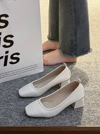 法式气质名媛高跟鞋女2023年新款春秋复古方头粗跟设计感小众单鞋商品大图