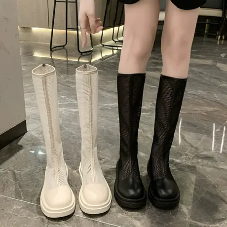 不过膝长靴女2023年新款夏季网靴显瘦长筒靴厚底夏天网纱透气凉靴图片