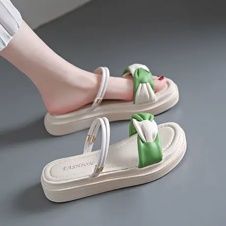 凉拖鞋女外穿时尚厚底增高夏季2023年新款ins拼色一字带两穿凉鞋图片
