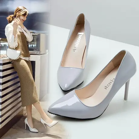 高跟鞋女细跟2023春新款黑色百搭浅口套脚时尚尖头性感法式女单鞋图片