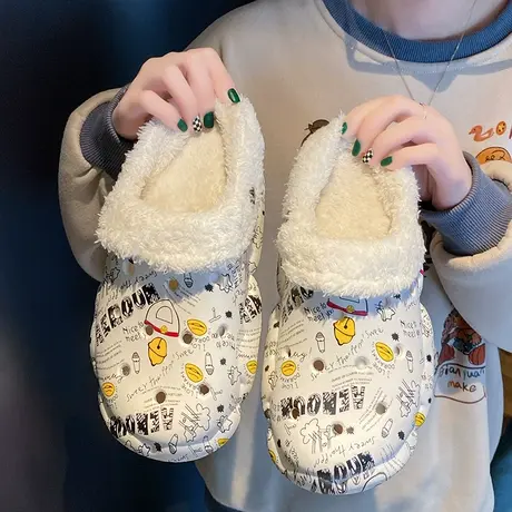 洞洞棉拖鞋女冬季2023新款可爱卡通居家外穿防滑加绒保暖包头拖鞋商品大图