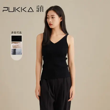 蒲PUKKA 商场同款针织背心女秋装新品气质V领显瘦无袖上衣商品大图