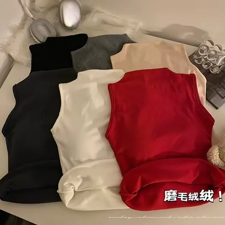 2024新款秋冬季加绒加厚保暖吊带背心马甲针织美背内衣德绒打底衫图片