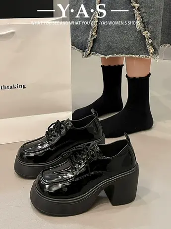 女鞋单鞋2024新款春季学生百搭厚底黑色英伦风小皮鞋松糕乐福鞋潮商品大图