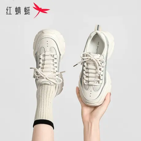 红蜻蜓厚底老爹鞋女款2023新款春季ins潮炸街白色百搭运动休闲鞋图片
