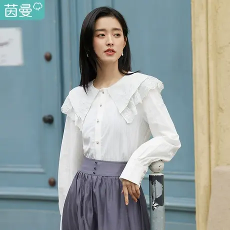 【商场同款】茵曼2022春装新款显瘦田园法式显瘦设计感长袖衬衣商品大图