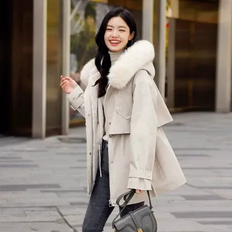 时尚气质狐狸毛领派克服皮草外套女冬季新款上衣商品大图