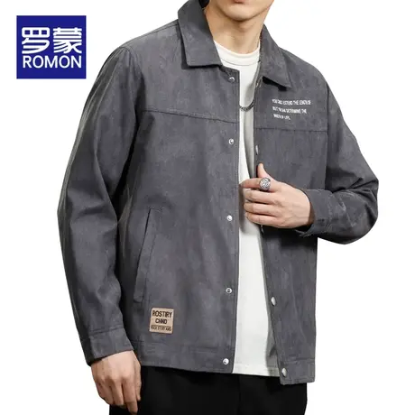 罗蒙麂皮绒外套男士春秋季宽松衣服工装开衫夹克男装外穿2024新款商品大图