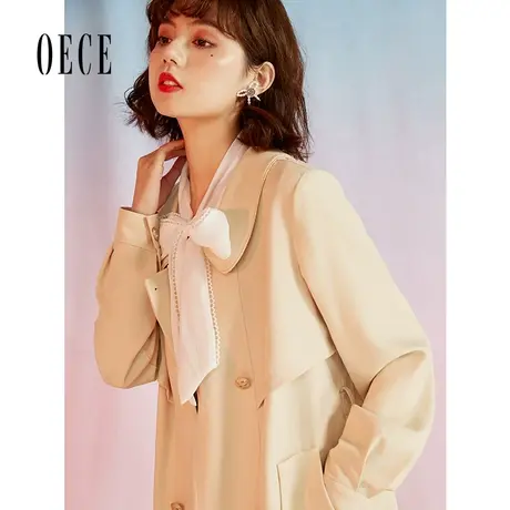 【买1送1】Oece气质风衣外套春秋新款女复古高级感中长款修身大衣图片