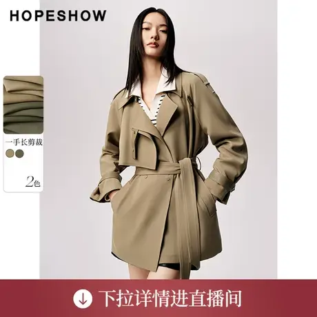 【直播专享】秋季插肩袖双排扣翻领一手长风衣90123290701红袖商品大图