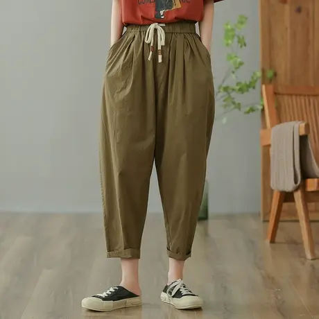 dza 高腰显瘦亚麻休闲裤女2023夏薄款九分裤直筒裤宽松棉麻哈伦裤图片