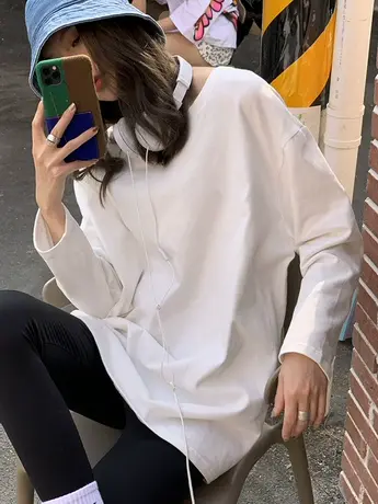 2023春秋冬季新款加绒德绒内搭白色打底衫上衣叠穿卫衣长袖T恤女商品大图