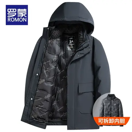 罗蒙中老年棉衣男冬季中长款加厚保暖内胆可拆卸爸爸冬装棉服外套商品大图