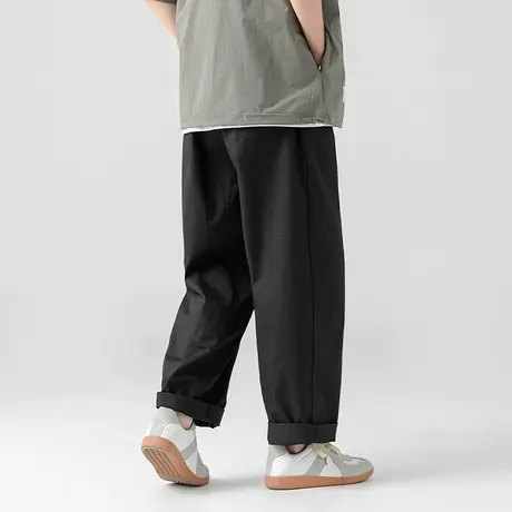 男士黑色纯棉休闲裤男直筒宽松春秋2023年新款百搭裤子男款工装裤商品大图