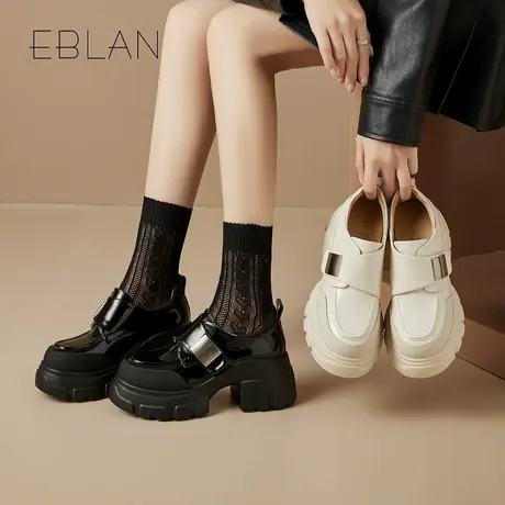 EBLAN/伊伴厚底乐福鞋女2025春夏新款百搭英伦风小皮鞋玛丽珍女鞋图片