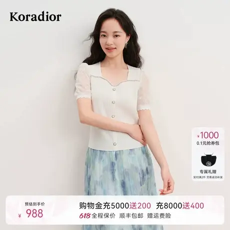 珂莱蒂尔2025年夏季新款舒适透气蕾丝拼接针织衫女气质通勤上衣商品大图