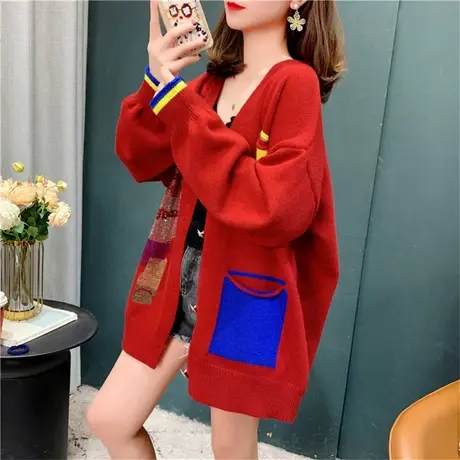 慵懒风重工亮钻毛衣外套女2022年新款春装宽松设计感加厚针织开衫商品大图