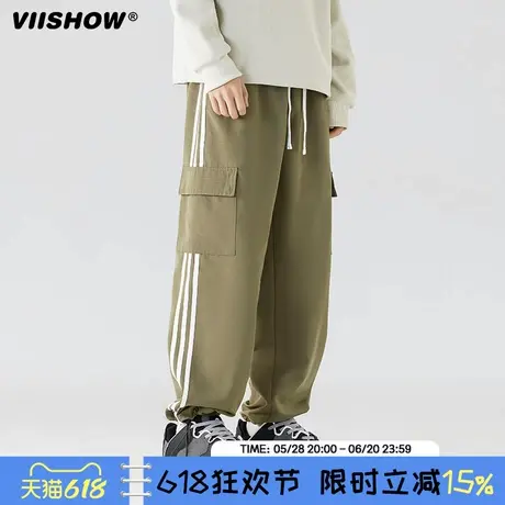 VIISHOW美式潮牌侧边条纹裤男秋季抽绳痞帅休闲裤日系潮流运动裤商品大图