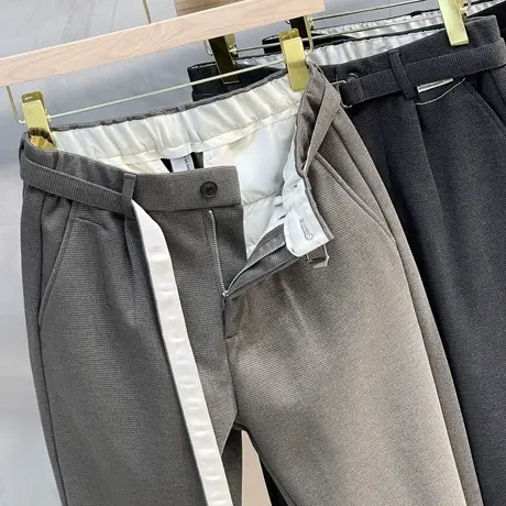 肌理感毛呢裤子男秋冬宽松直筒长裤韩版潮流抓绒加厚九分休闲裤男商品大图