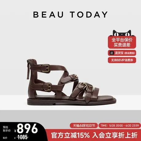 【商场同款】BeauToday真皮罗马凉鞋2025新款夏季BT平底时装凉鞋图片